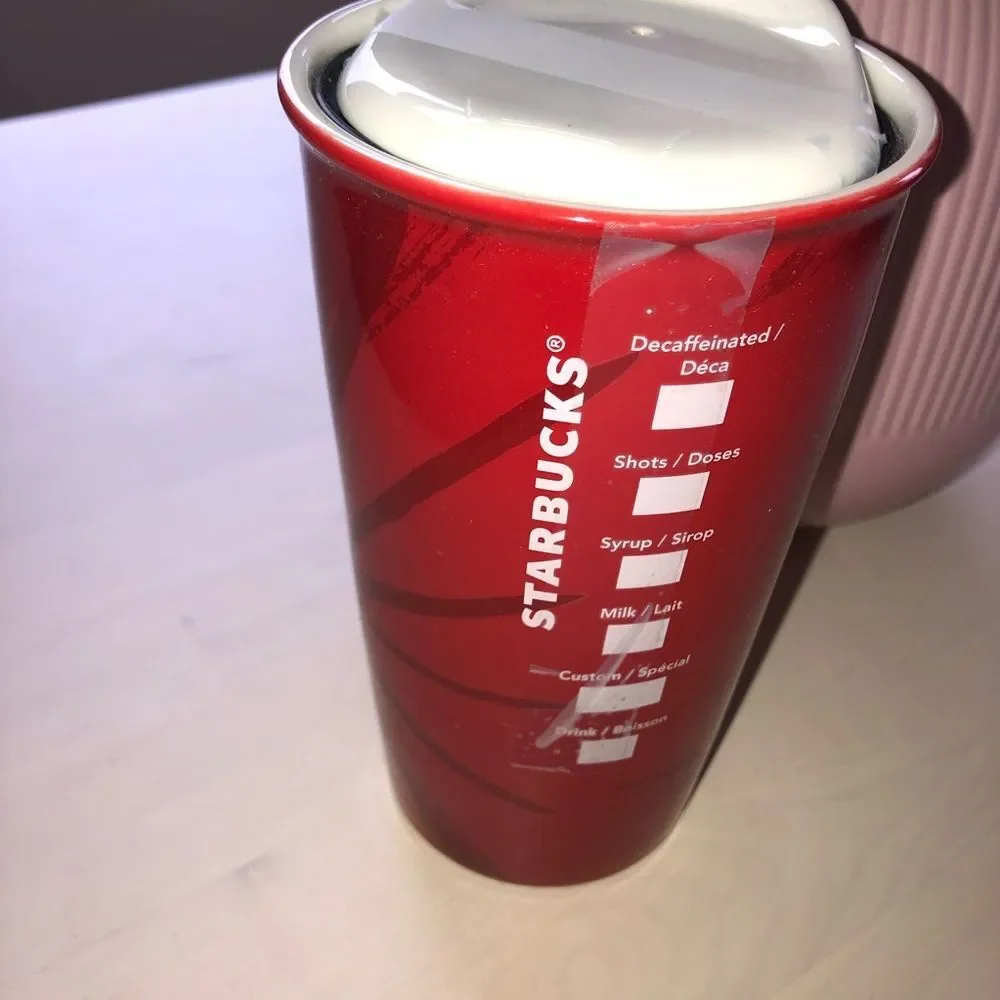Starbucks Red Ceramic Travel Mug Holiday Coffee Cup with Lid NWOT